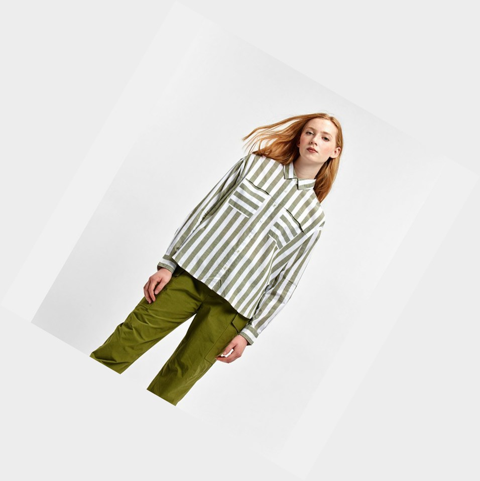 Aigle A Strisce Long-sleeved Blouse Camicie Donna Bianche Verde Oliva | TEA-297615