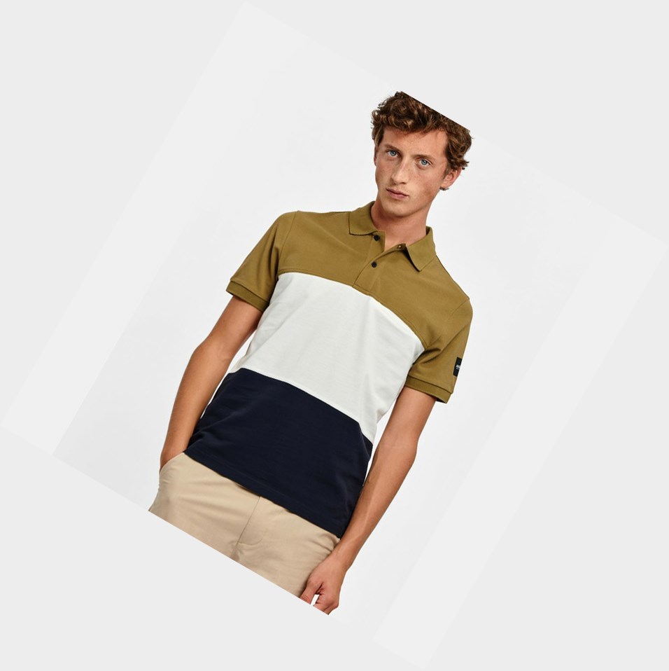 Aigle Corta-sleeved Cotone Magliette Polo Uomo Khaki Bianche Blu Marino | RAN-824360