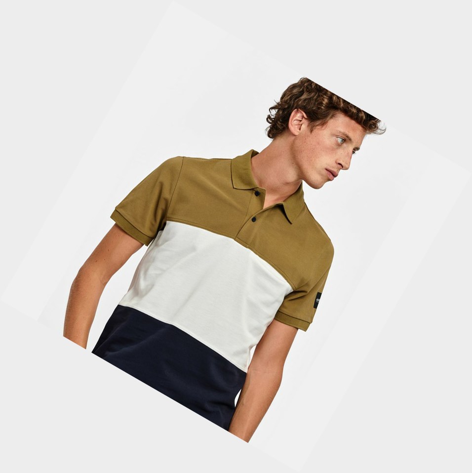 Aigle Corta-sleeved Cotone Magliette Polo Uomo Khaki Bianche Blu Marino | RAN-824360