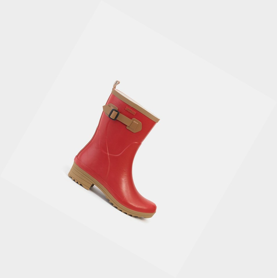 Aigle Rubber Ankle Stivali da Pioggia Donna Rosse | HDV-705493